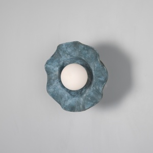 Rivale Wall Light with Wavy Ceramic Shade, Blue Earth